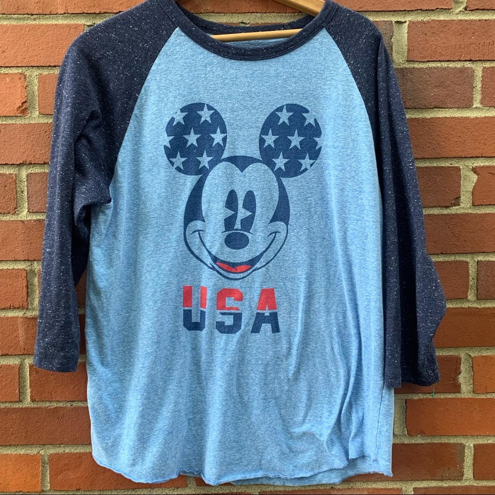 Patriotic Disney Mickey Mouse USA red white blue stars baseball t-shirt- M